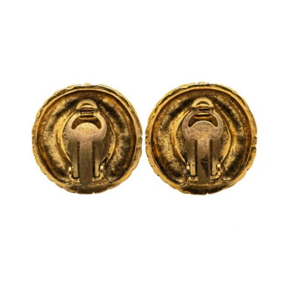 CHANEL Rhinestone Crystal Round Clip-On Earrings Gold Tone Auth #1188 - Picture 3 of 4